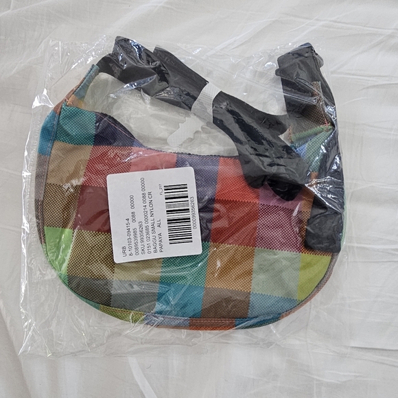 NWT BAGGU UO Exclusive Small Nylon Crescent Bag Madras - Picture 2 of 2